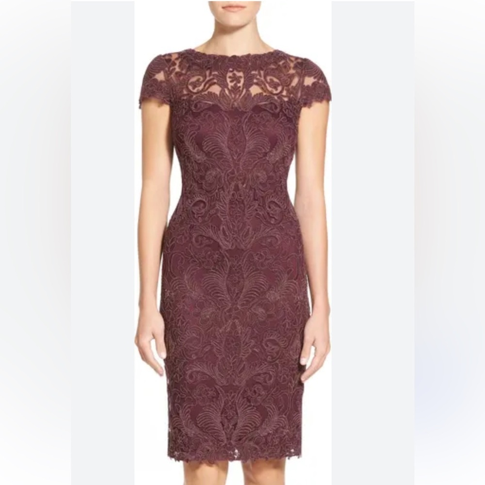 Tadashi Shoji Illusion Yoke Corded Lace Dress Blackberry 4